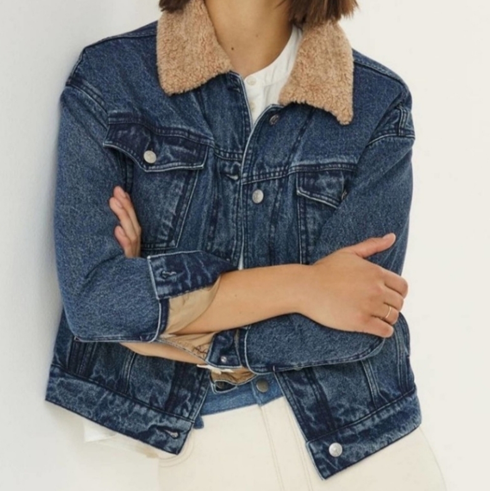 Anthropologie Pilcro Sherpa-Trimmed Denim Jacket